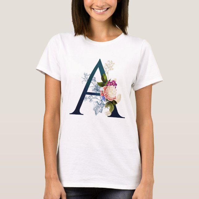 Fancy Floral Monogram Letter A T-Shirt (Front)