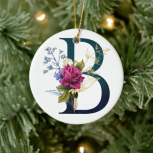 Fancy Floral Monogram Letter B Ceramic Tree Decoration