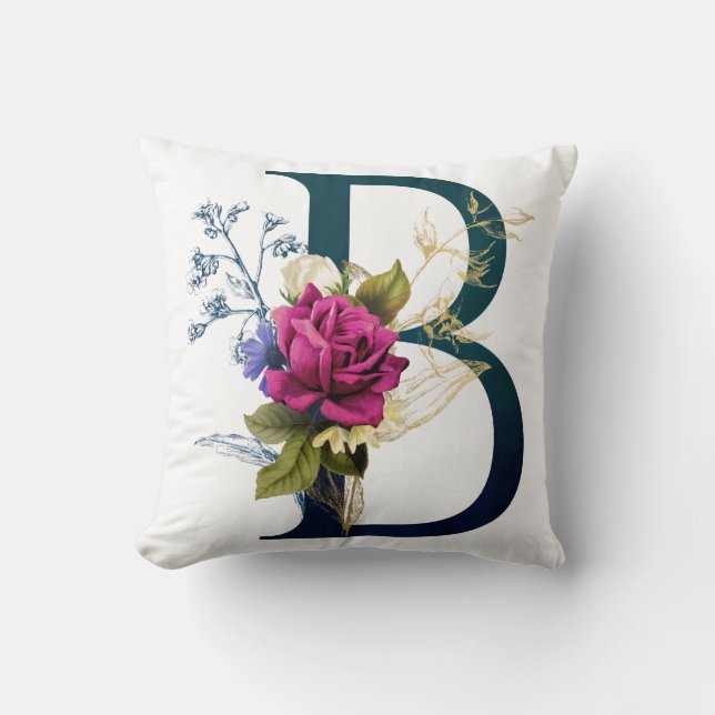 Fancy Floral Monogram Letter B Cushion (Front)