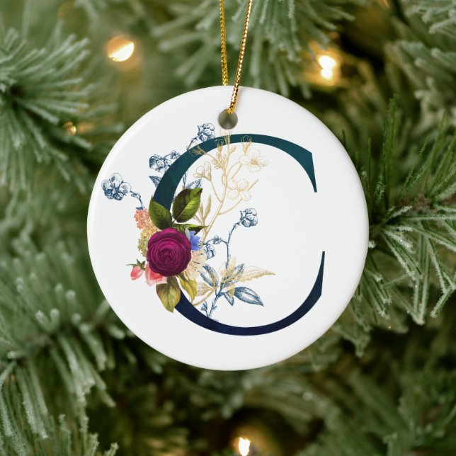 Fancy Floral Monogram Letter C Ceramic Tree Decoration (Tree)