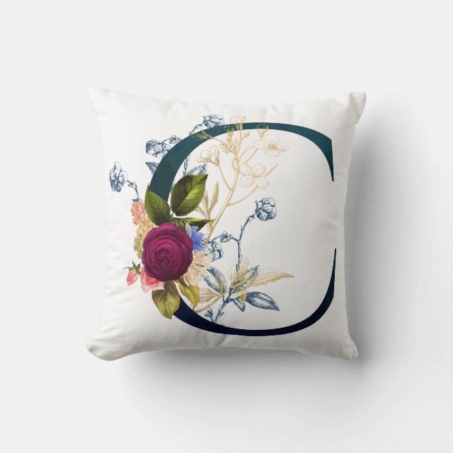 Fancy Floral Monogram Letter C Cushion (Front)