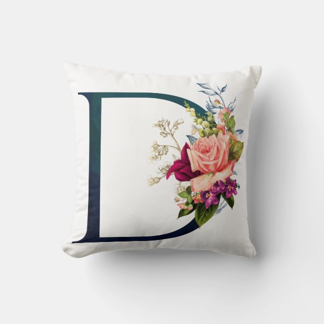 Fancy Floral Monogram Letter D Cushion (Front)