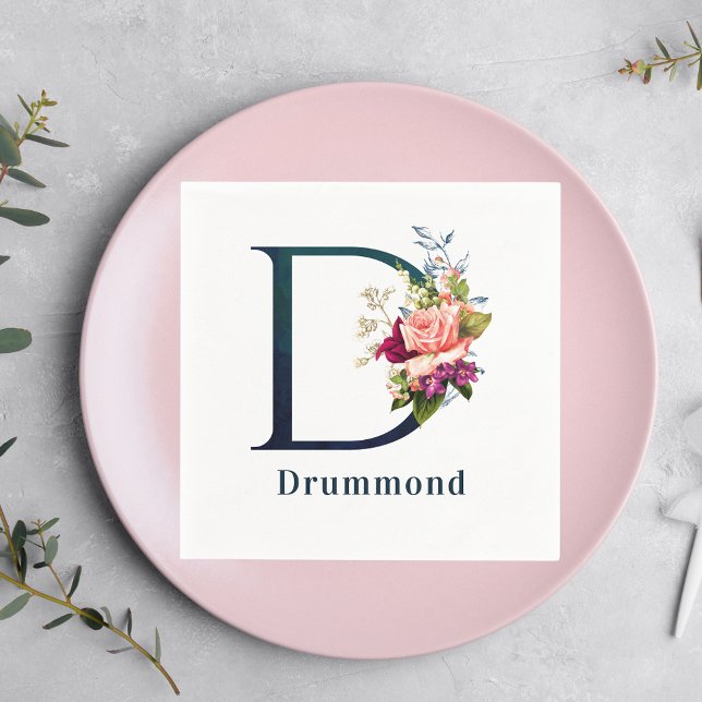 Fancy Floral Monogram Letter D Custom Wedding Napkin (Creator Uploaded)