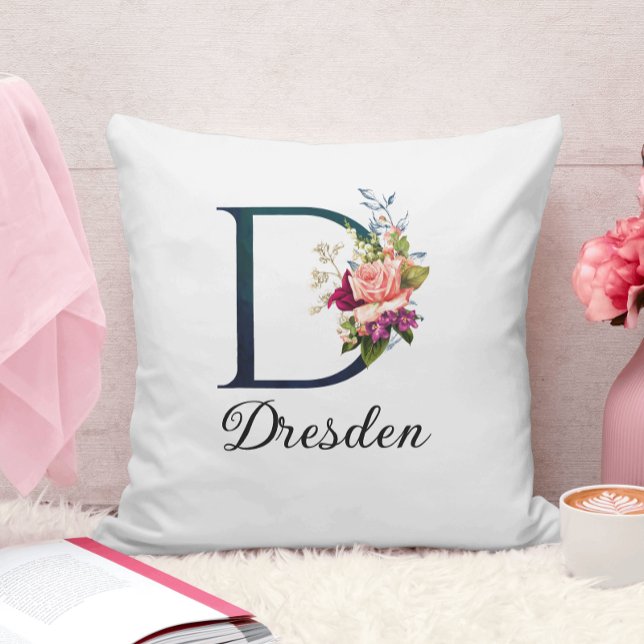 Fancy Floral Monogram Letter D Personalised Cushion (Creator Uploaded)