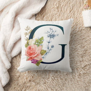 Fancy Floral Monogram Letter G Cushion