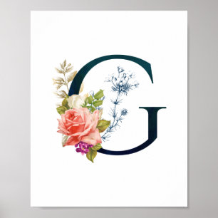 Fancy Floral Monogram Letter G   Poster