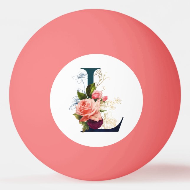 Fancy Floral Monogram Letter L  pink Ping Pong Ball (Front)