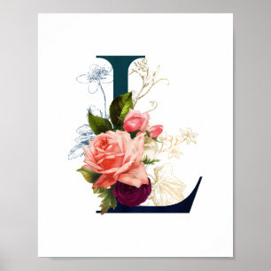 Fancy Floral Monogram Letter L Poster