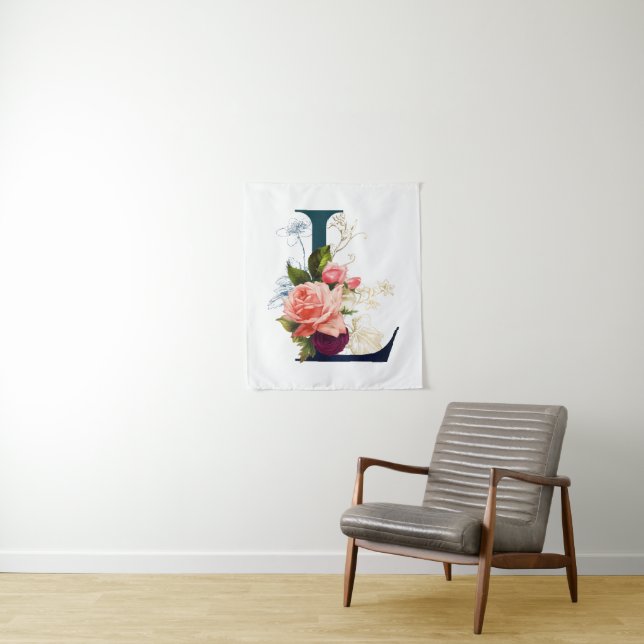 Fancy Floral Monogram Letter L   Tapestry (In Situ)