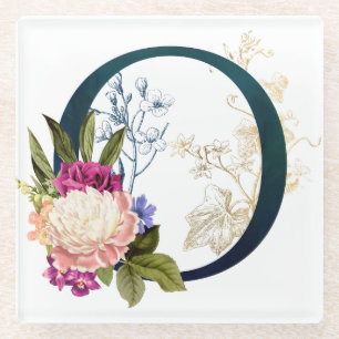 Fancy Floral Monogram Letter O Glass Coaster