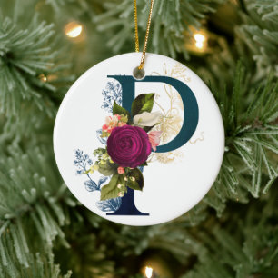 Fancy Floral Monogram Letter P Ceramic Tree Decoration