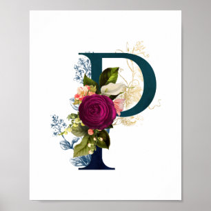 Fancy Floral Monogram Letter P   Poster