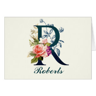 Fancy Floral Monogram Letter R Note Cards