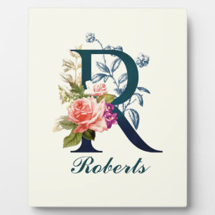 Fancy Floral Monogram Letter R Plaque