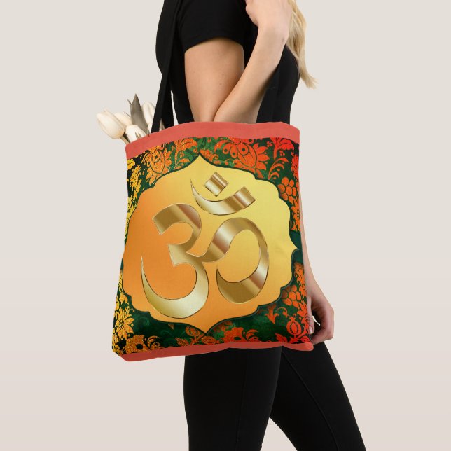 Fancy Floral Om  Tote Bag (Close Up)