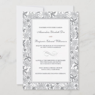 Fancy Floral Platinum Wedding Invitation
