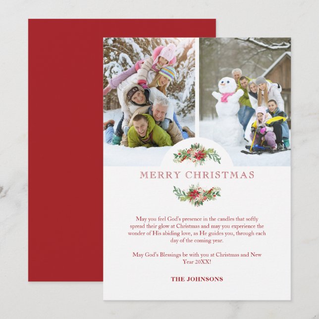 Fancy Floral Poinsettias Garland Christmas Photos (Front/Back)