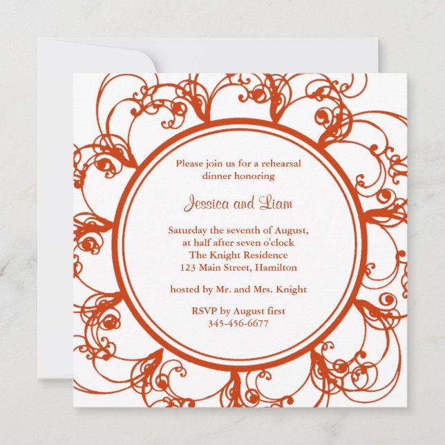 Fancy Floral Rehearsal Dinner Invite (orange) (Front)