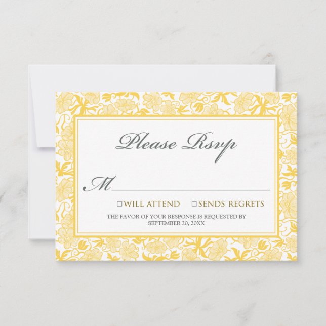 Fancy Floral RSVP Card (lemon yellow) (Front)