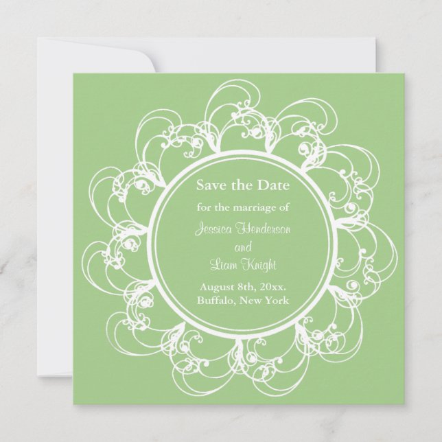 Fancy Floral Save the Date (green) (Front)