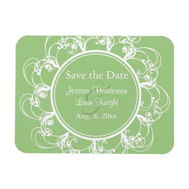 Fancy Floral Save the Date Magnet (green) (Horizontal)