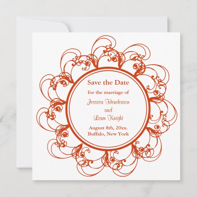 Fancy Floral Save the Date (orange) (Front)