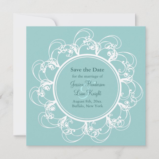 Fancy Floral Save the Date (turquoise) (Front)