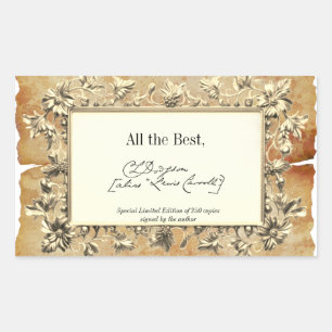 Fancy Floral Signature Author BookPlate Template Rectangular Sticker