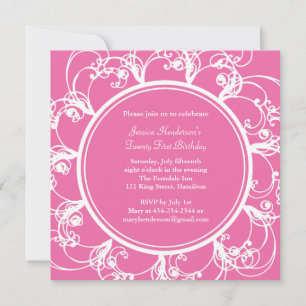 Fancy Floral Twenty First Birthday Invite fuchsia