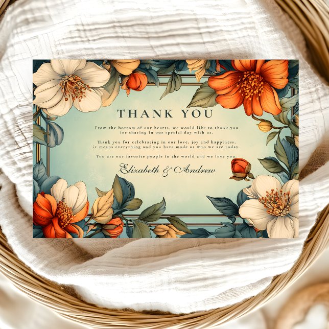 Fancy Floral Wedding Art Nouveau Thank You Card (Creator Uploaded)