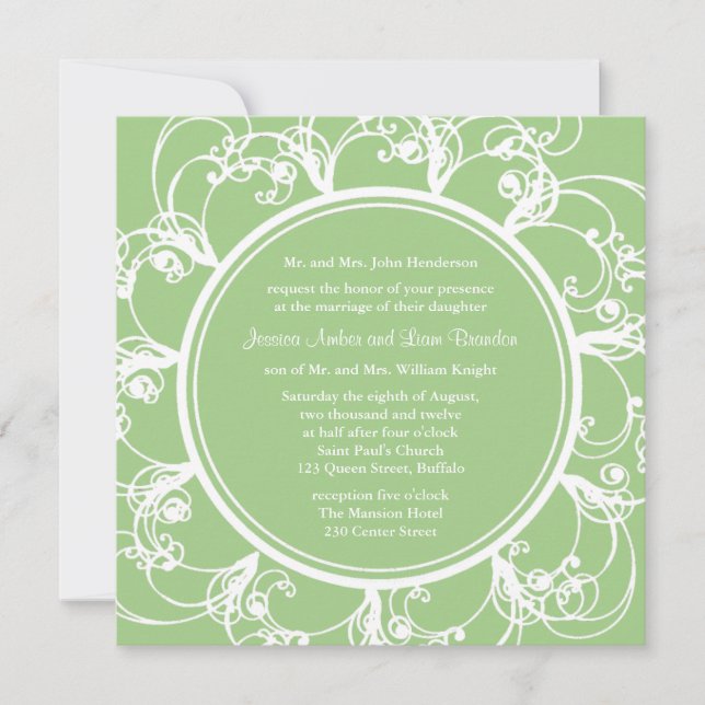 Fancy Floral Wedding Invitation (green) (Front)