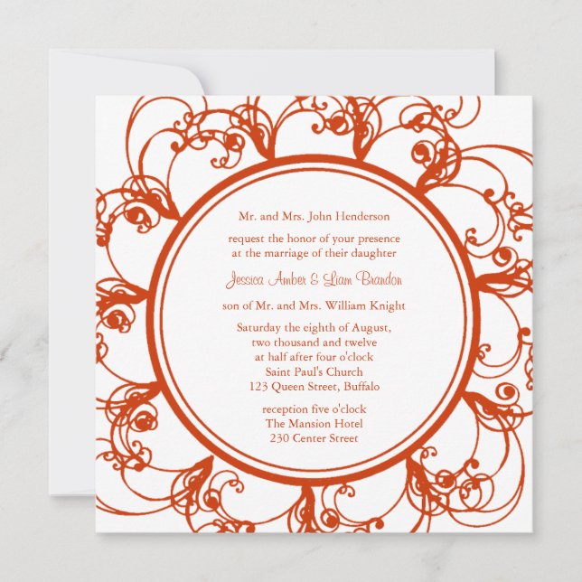 Fancy Floral Wedding Invitation (orange) (Front)