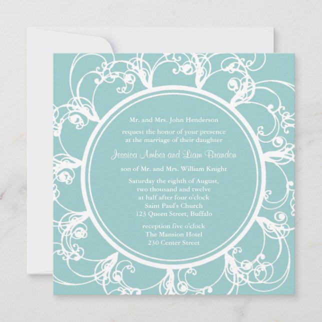 Fancy Floral Wedding Invitation (turquoise) (Front)