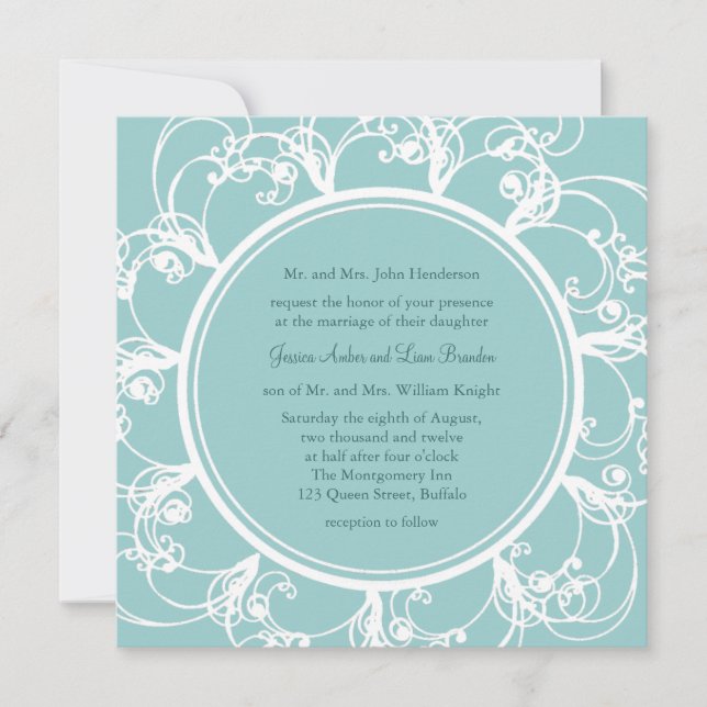 Fancy Floral Wedding Invitation (turquoise) (Front)