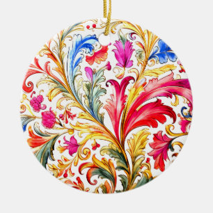 Fancy Florentine Design Watercolor Leaves Ceramic Tree Decoration