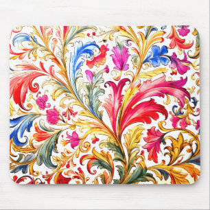 Fancy Florentine Design Watercolor Leaves Mouse Mat