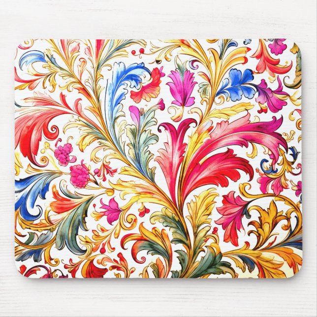Fancy Florentine Design Watercolor Leaves Mouse Mat (Front)