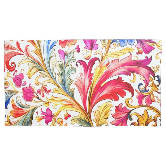 Fancy Florentine Design Watercolor Leaves Pillowcase (Front)