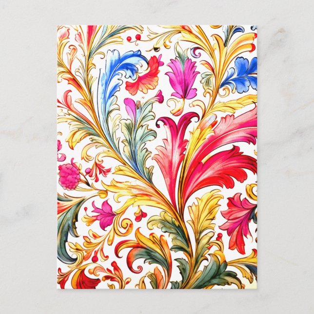 Fancy Florentine Design Watercolor Leaves Postcard (Front)