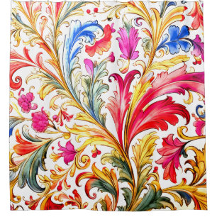 Fancy Florentine Design Watercolor Leaves Shower Curtain