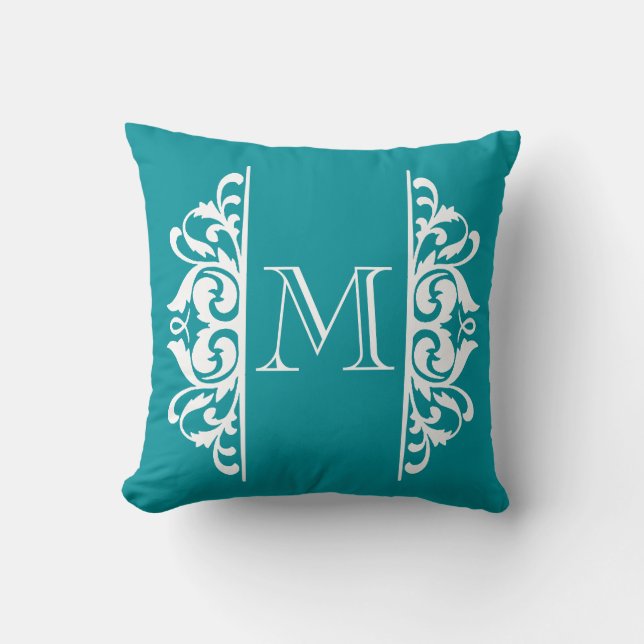 Fancy Flourish Monogram CHOOSE A BACKGROUND COLOR Cushion (Front)