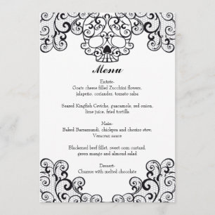 Fancy Flourish Skull 5x7" Wedding Menu in Black
