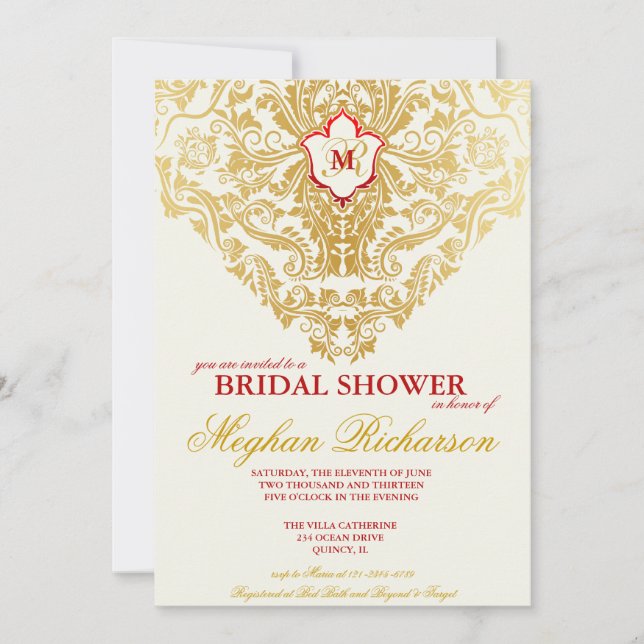 Fancy Flourishes Golden Bridal Shower Invitation (Front)