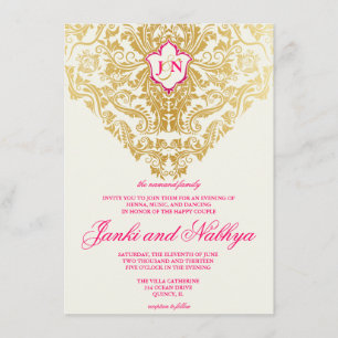 Fancy Flourishes Golden Indian Arabic Wedding Invitation