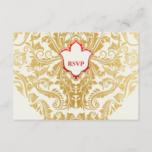 Fancy Flourishes Golden Indian Arabic Wedding RSVP Card