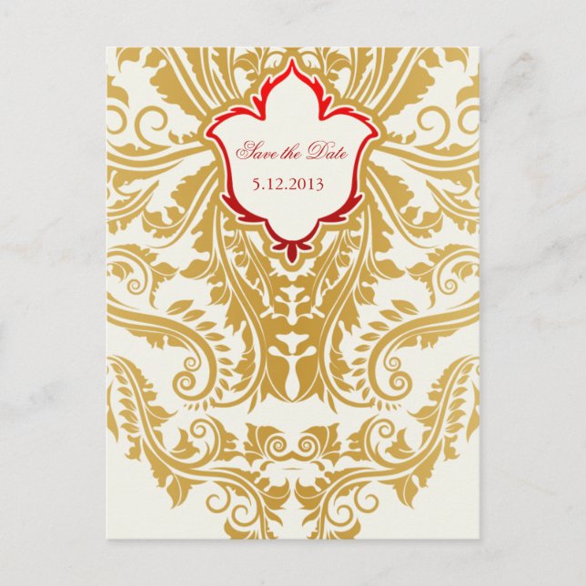 Fancy Flourishes Golden Wedding Save the Dates Announcement Postcard (Front)