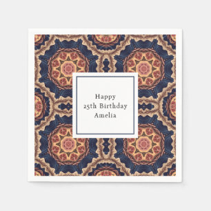 Fancy Flower and Star Shapes Pattern Birthday Napkin
