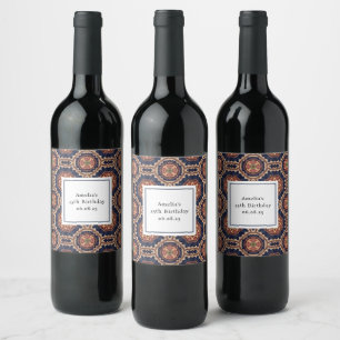 Fancy Flower and Star Shapes Pattern Birthday Wine Label