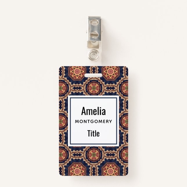 Fancy Flower and Star Shapes Pattern ID Badge (Front with Clip)