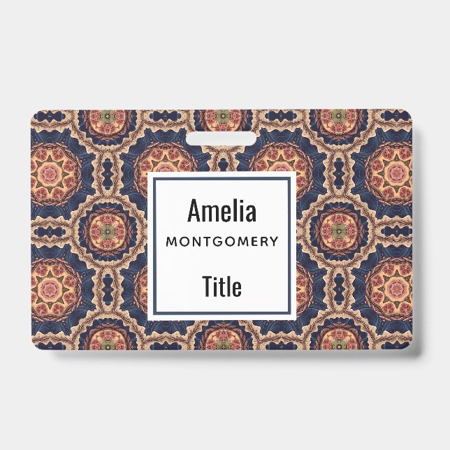 Fancy Flower and Star Shapes Pattern ID Badge (Front)